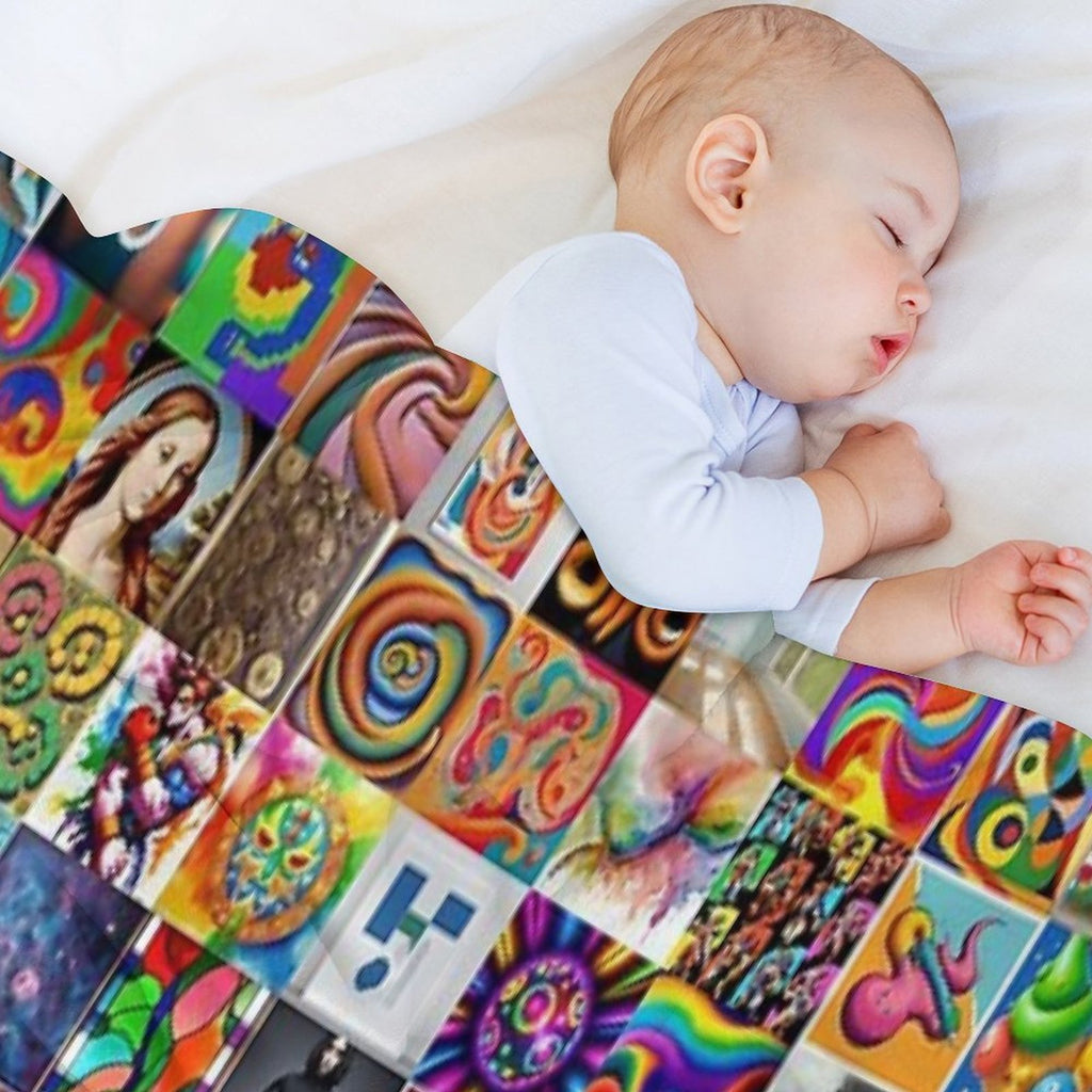 Stable Diffusion -  Grid from A Color Painting in The Biomorphic Movement. Gift-ready Throw Blanket