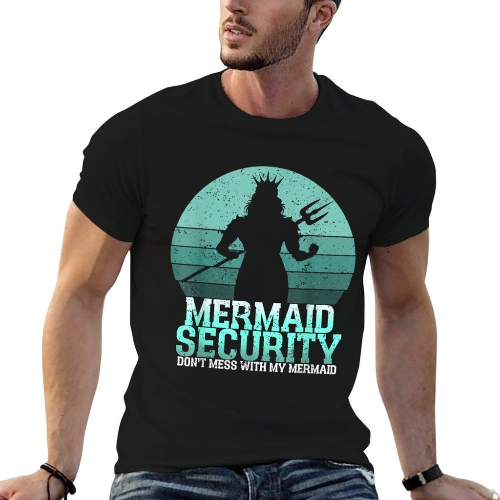 Mermaid Security Funny Vintage Birthday Party Dad Father Day  Wrinkle-resistant T-Shirt