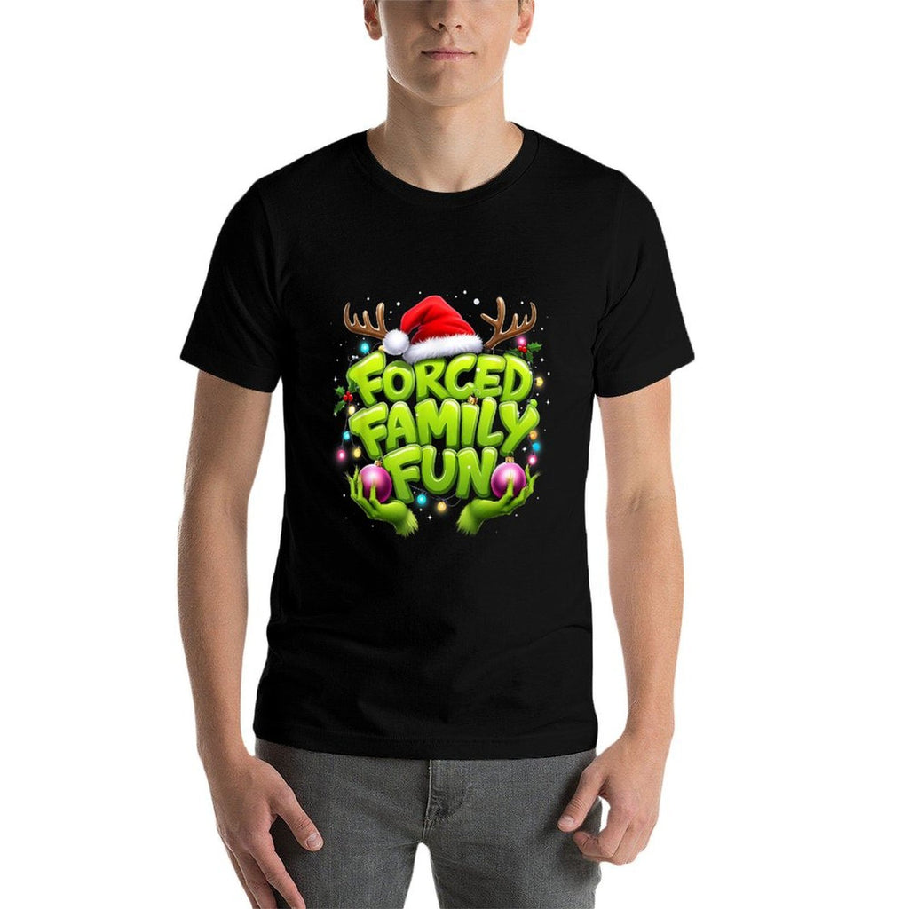 Forced Family Fun Funny Christmas Holiday Design  Ribbed Collar T-Shirt