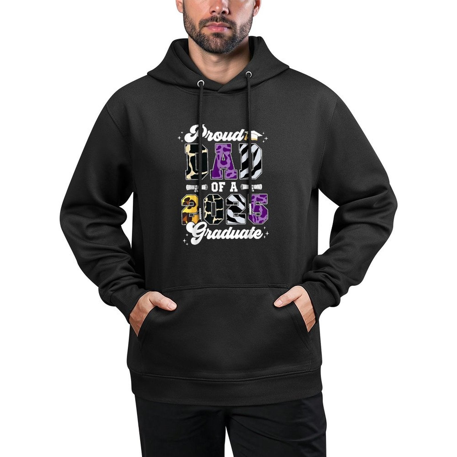 Graduation 2025 Proud Dad Of A Class Of 2025 Leopard Dad Kangaroo Pocket Hoodie
