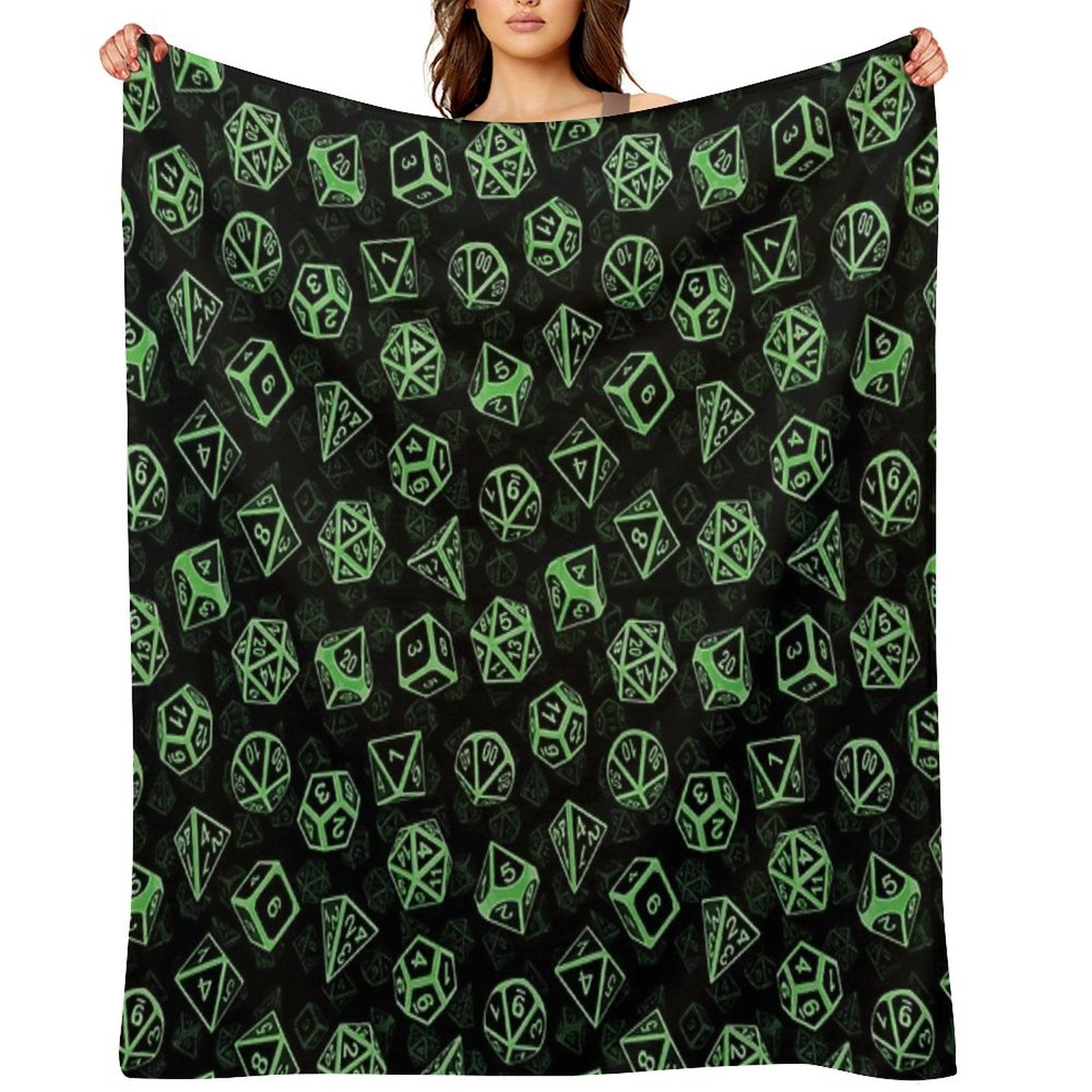D20 Dice Set Pattern (Green) Gift-ready Throw Blanket
