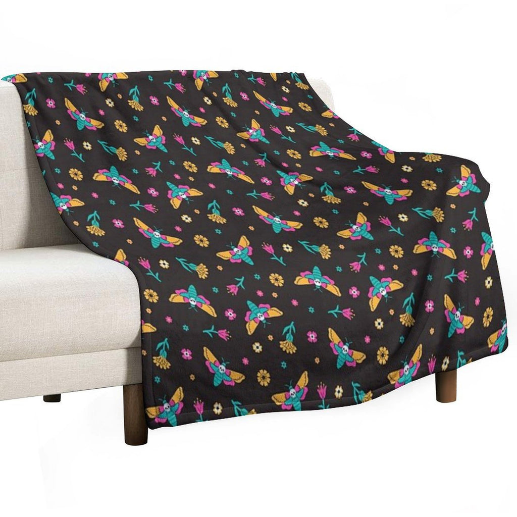 Death's Head Butterflies And Flowers Multi-functional Throw Blanket