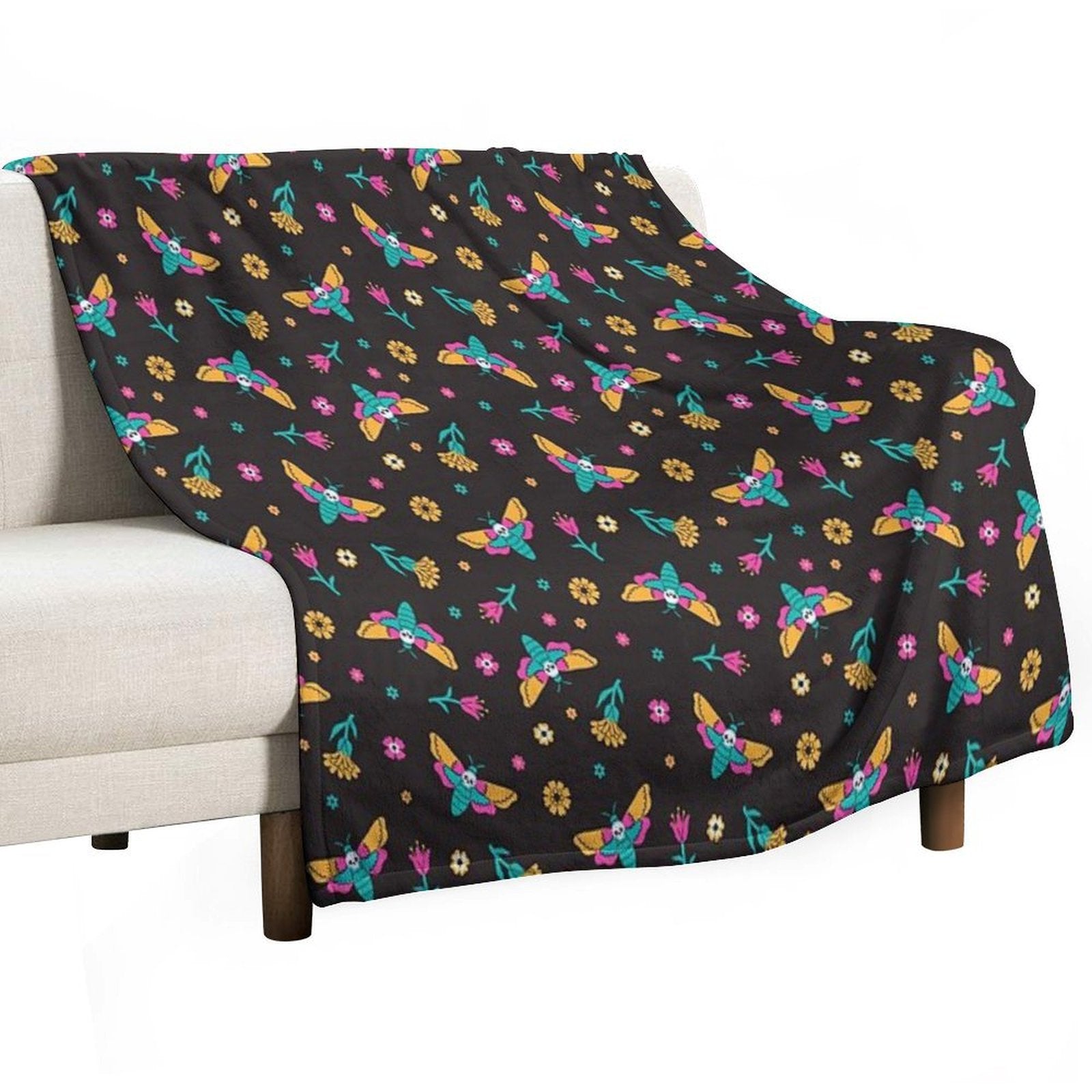 Death's Head Butterflies And Flowers Multi-functional Throw Blanket