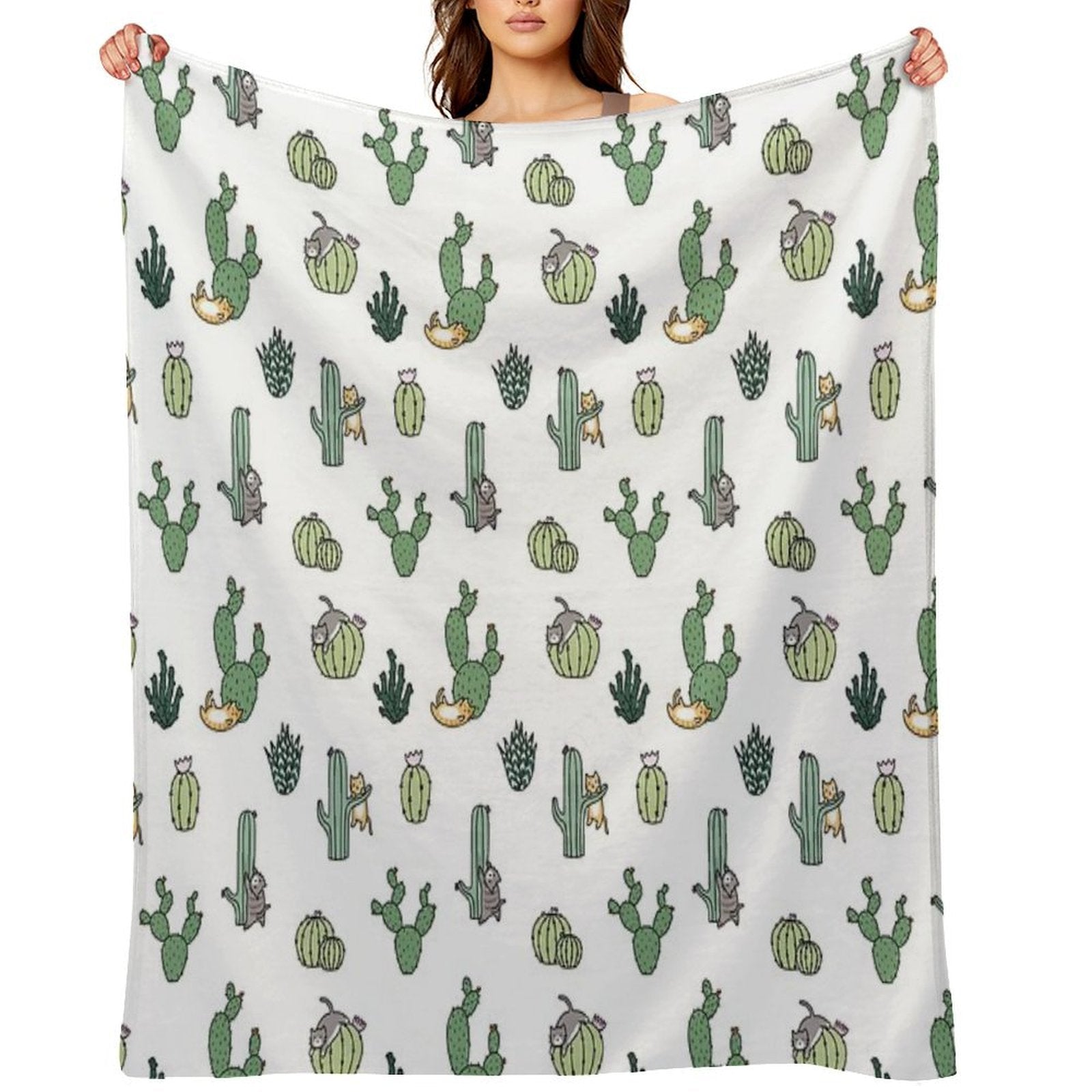 Cacti Cats Machine-washable Throw Blanket