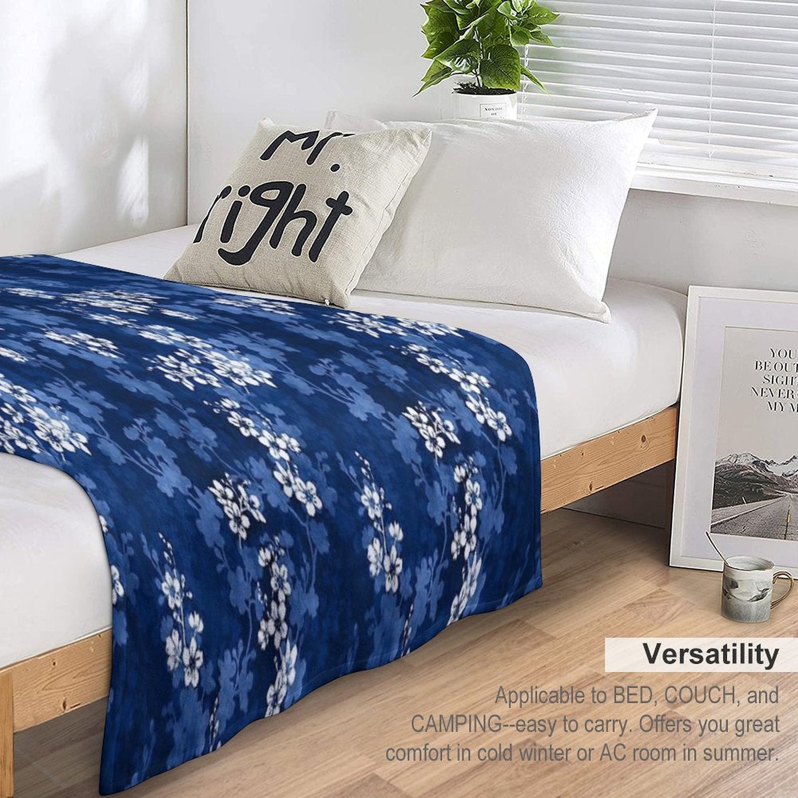 Sakura Blossom in Deep Blue Velvety-soft Throw Blanket