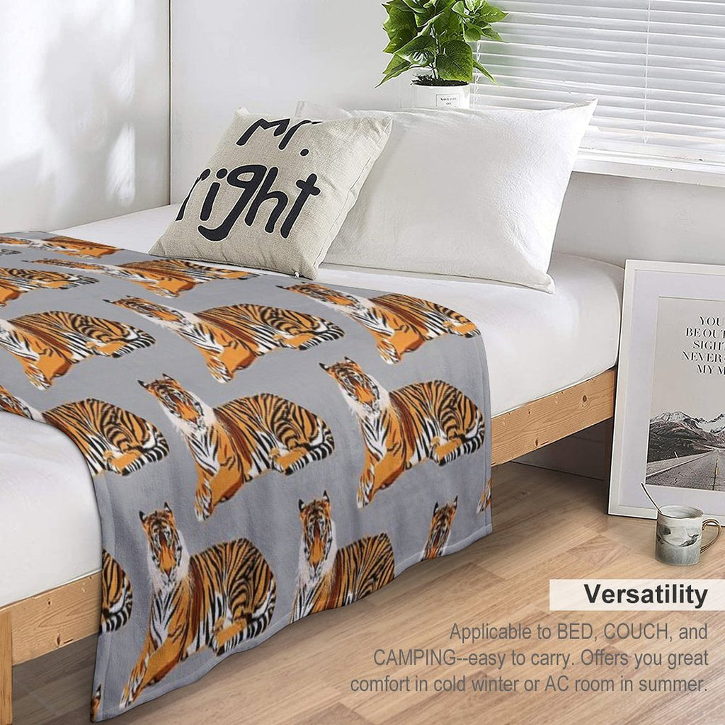 Tiger Pattern on Grey Background Quick-dry Throw Blanket