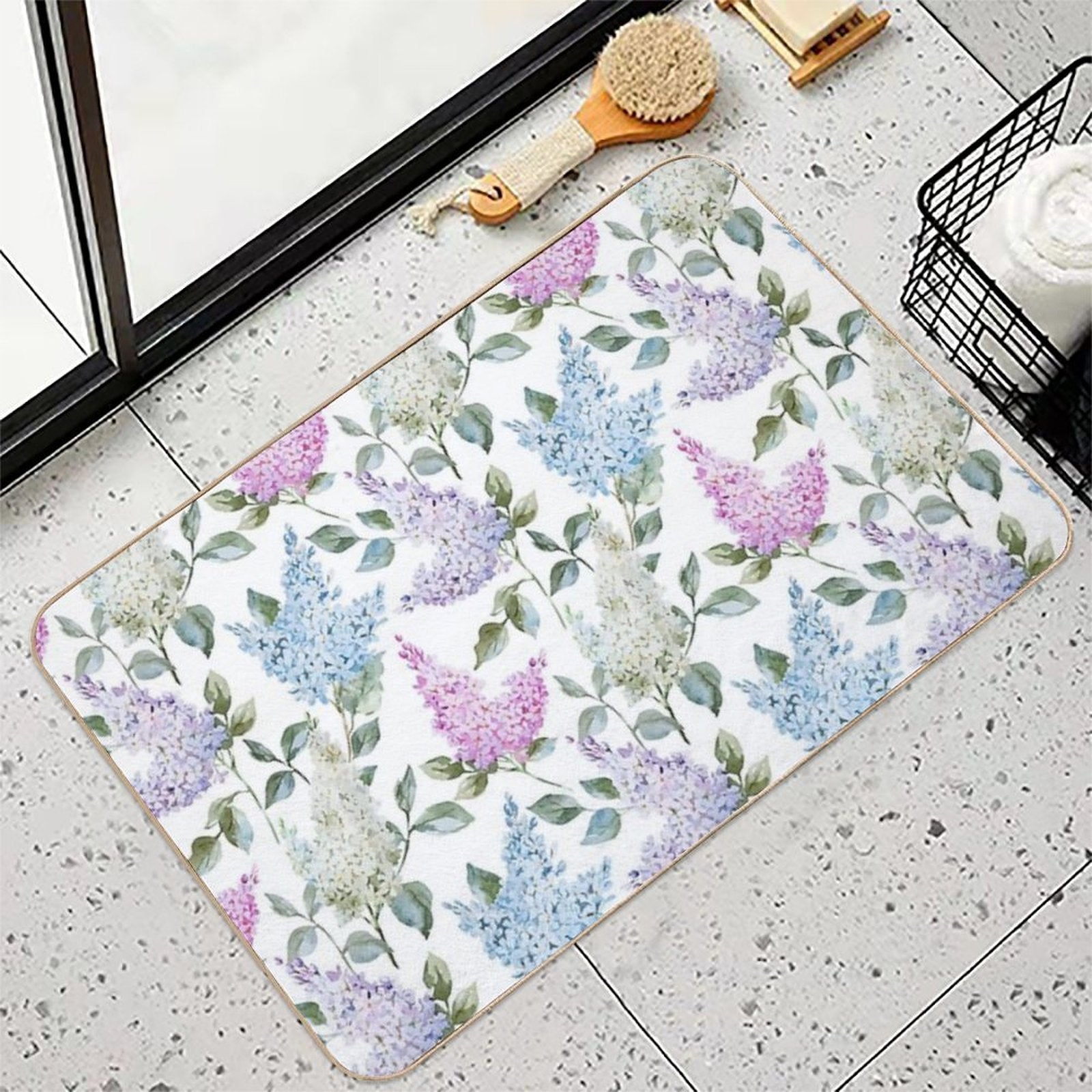 Lilac Flower Retro Vintage Pattern Durable Bath Mat