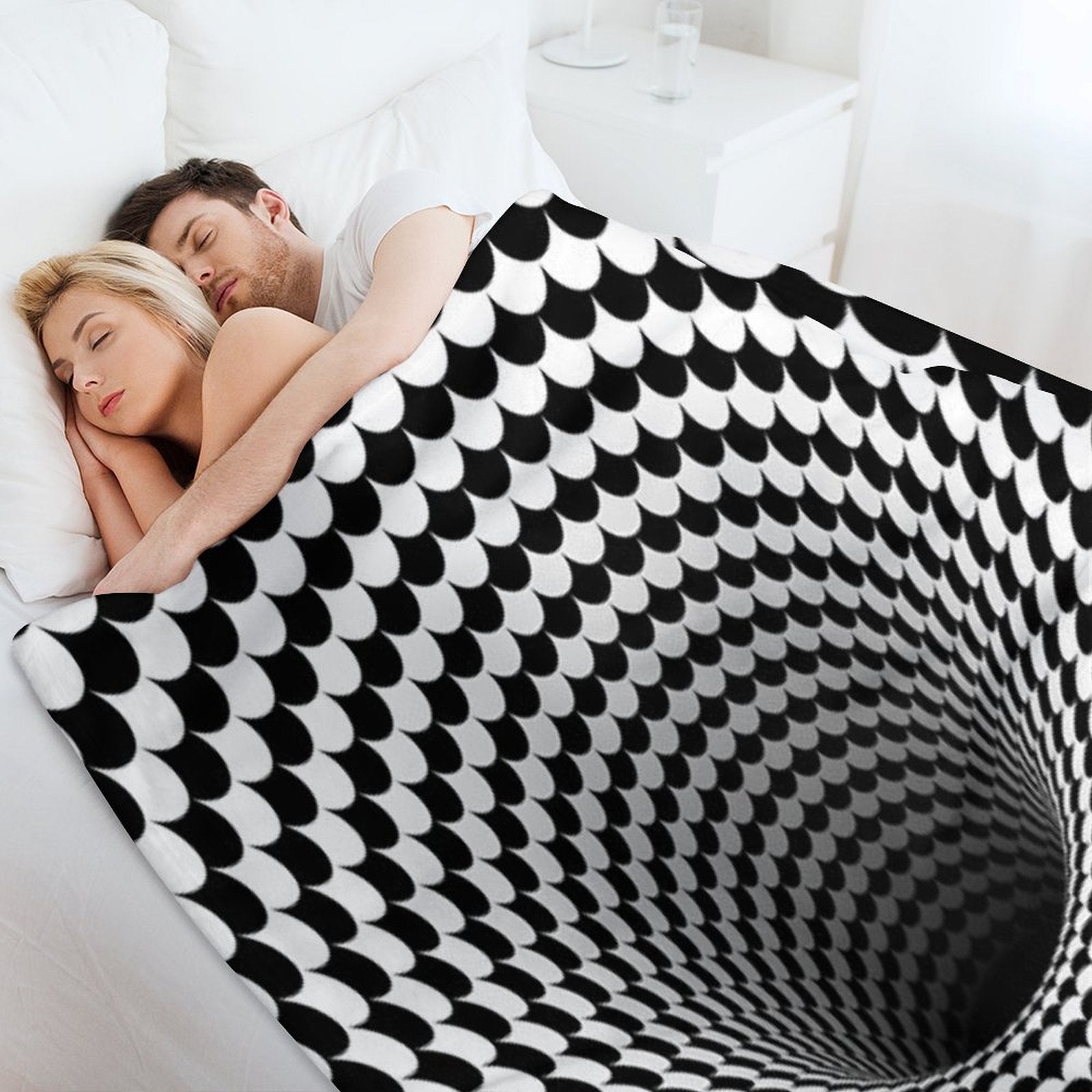 Optical Illusion Black And White Scales Houndstooth Black Hole Vortex Lightweight Throw Blanket