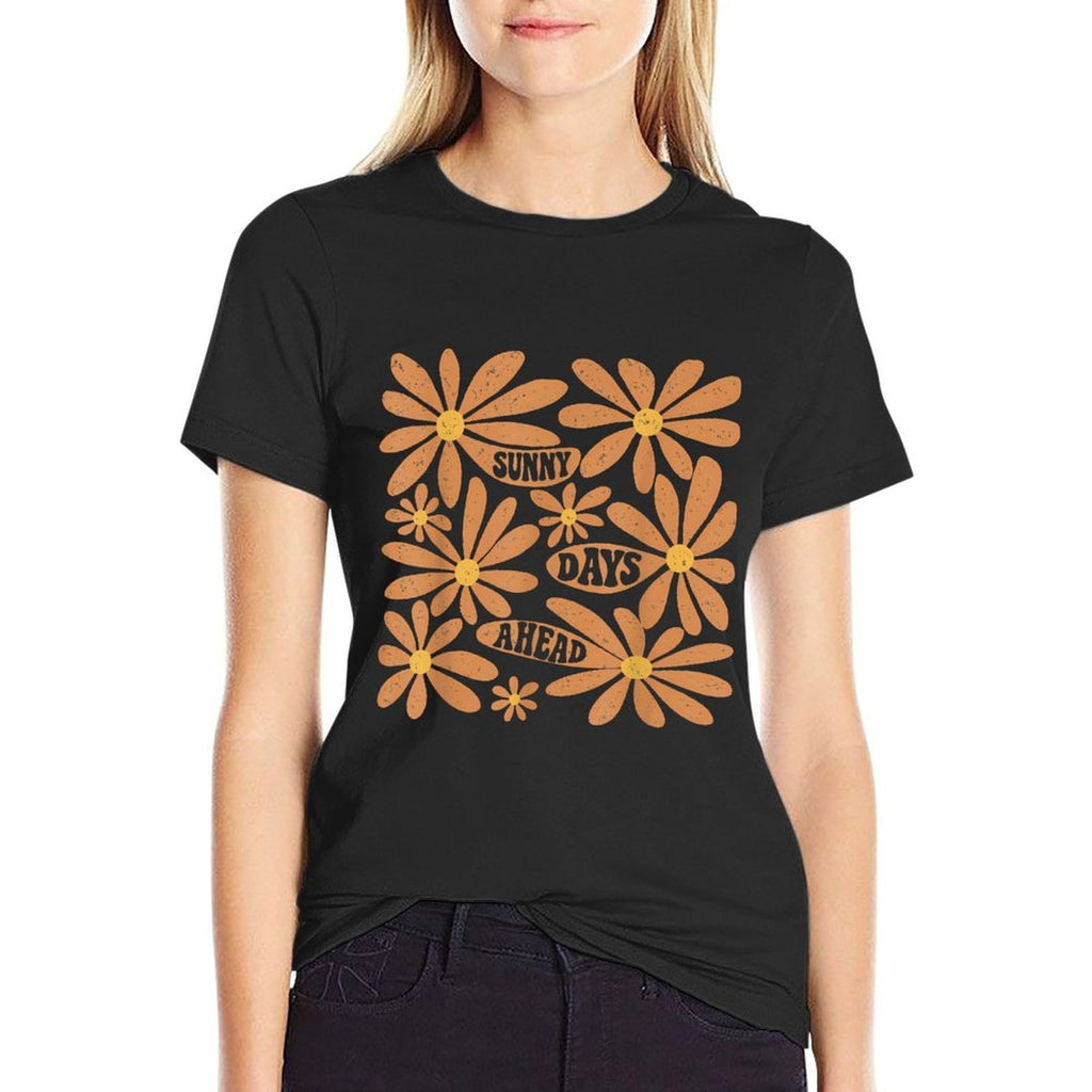 Boho Sunny Days Ahead, Boho Hippie Floral, Abstract Floral  Ribbed Collar T-Shirt