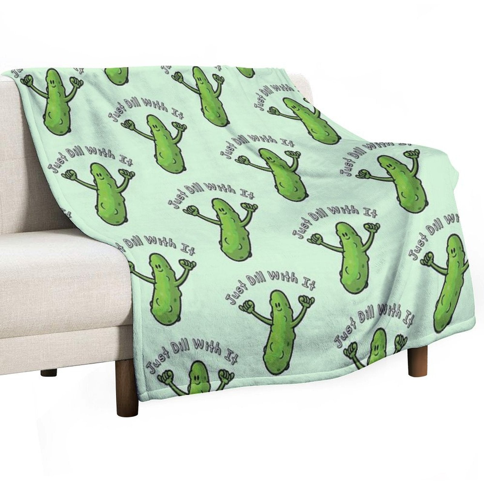 Just Dill With It Funny Cartoon Pickle Versatility Throw Blanket
