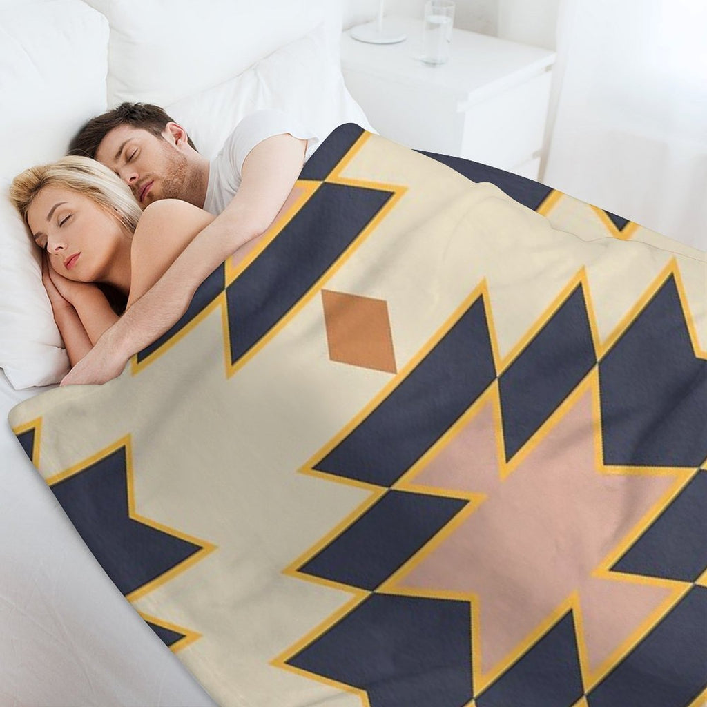 Desert Boho Aztec Folk Motif Blue And Blush Pink Sustainable Throw Blanket