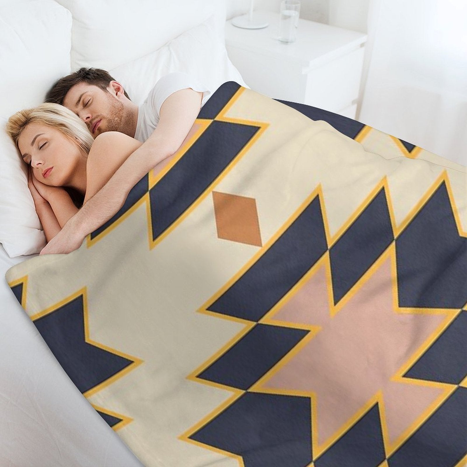 Desert Boho Aztec Folk Motif Blue And Blush Pink Sustainable Throw Blanket