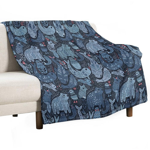 Arctic Animals. Narwhal, Polar Bear, Whale, Puffin, Owl, Fox, Bunny, Seal. Gift-ready Throw Blanket