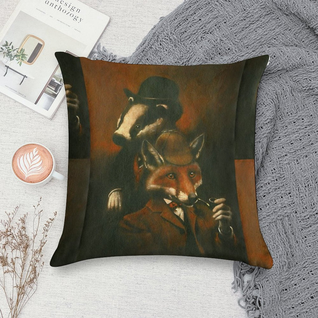 Fox And Badger Holmes And Watson Soft Hidden Zipper Throw Pillow