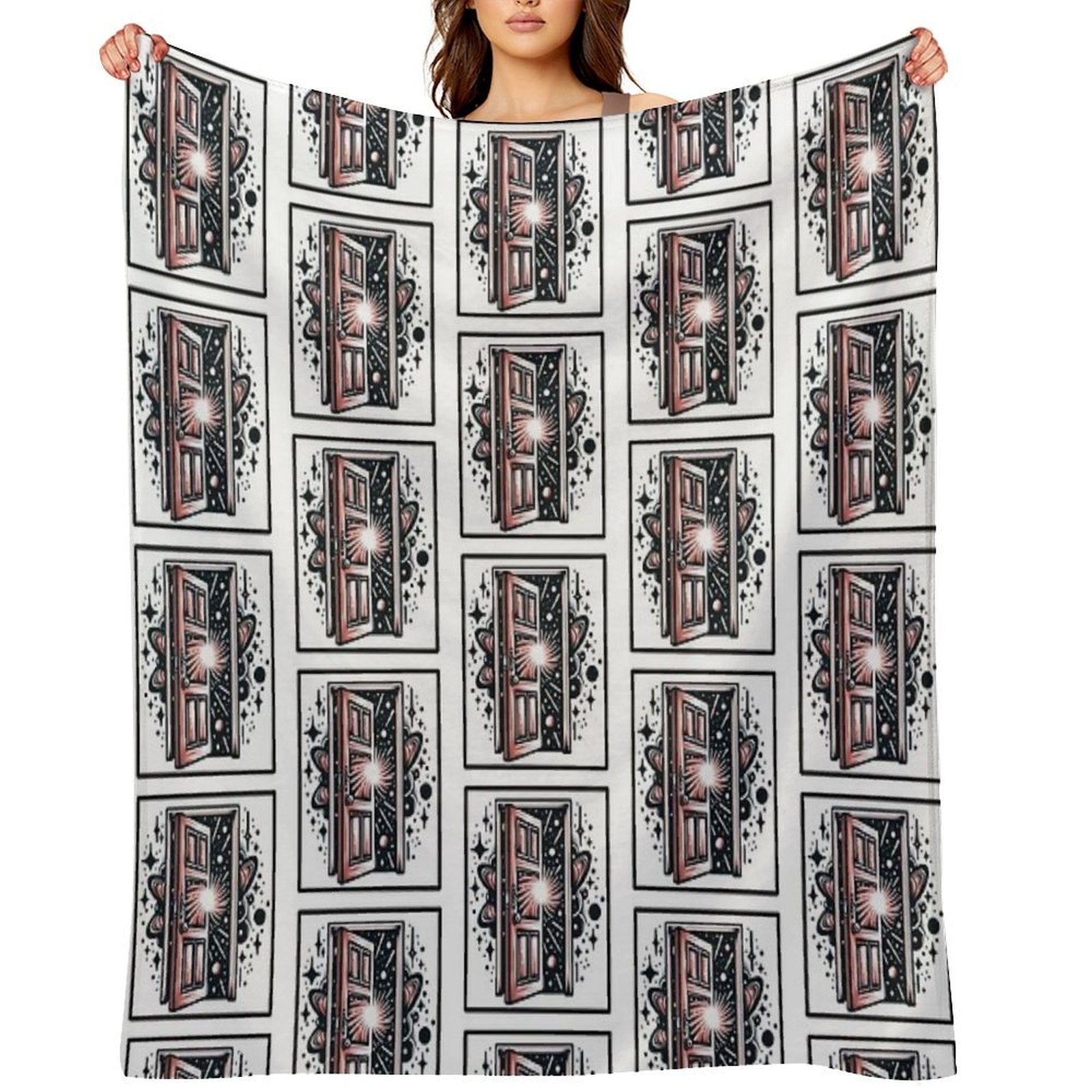 Planetary Cosmic Space Doorway Flash Tattoo Art Design Versatility Throw Blanket