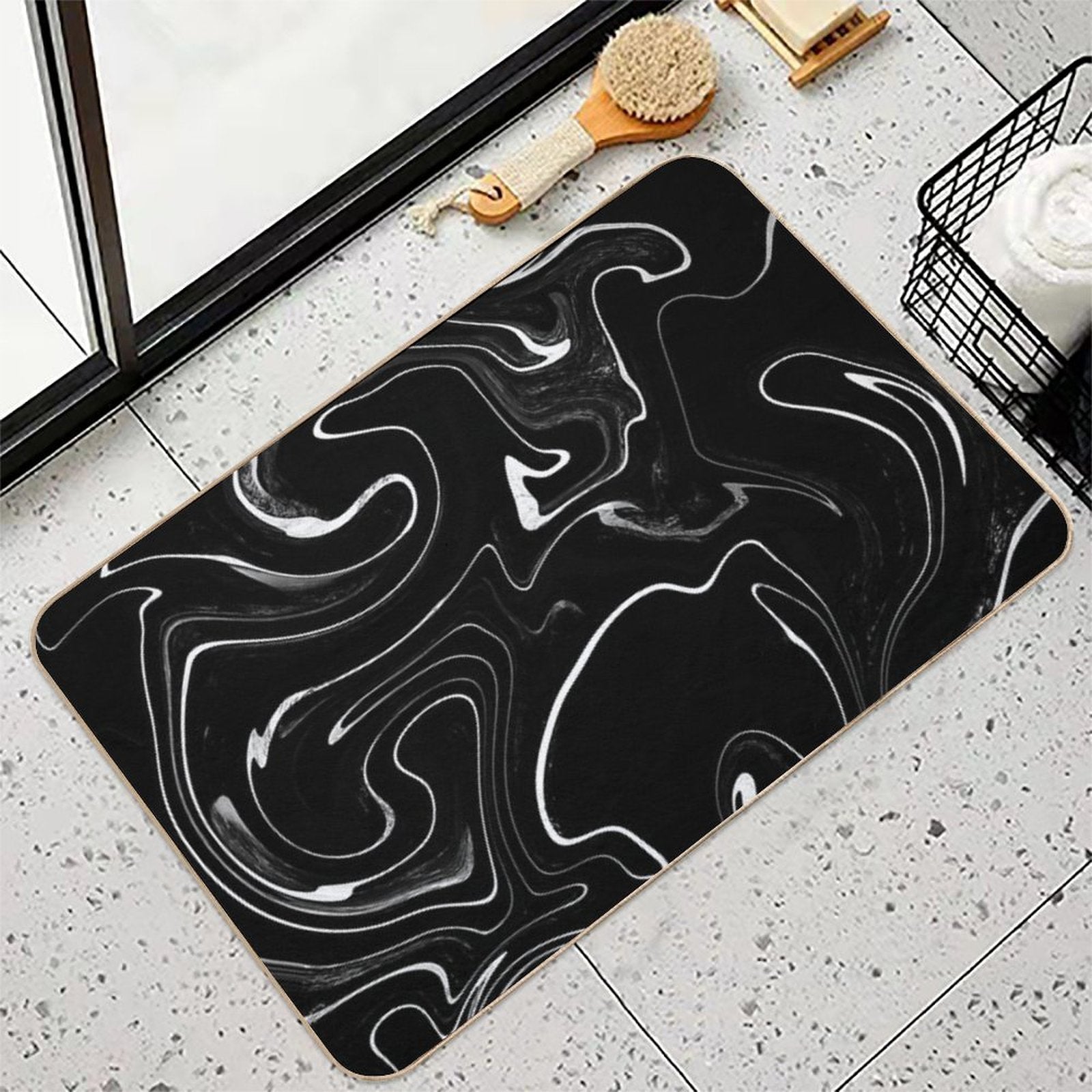 Marble Liquid Black Texture  Non-Slip Bath Mat