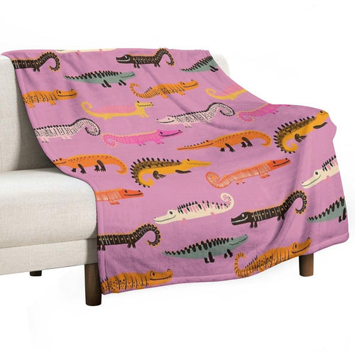 Alligator Crocodile on Pink Multi-functional Throw Blanket