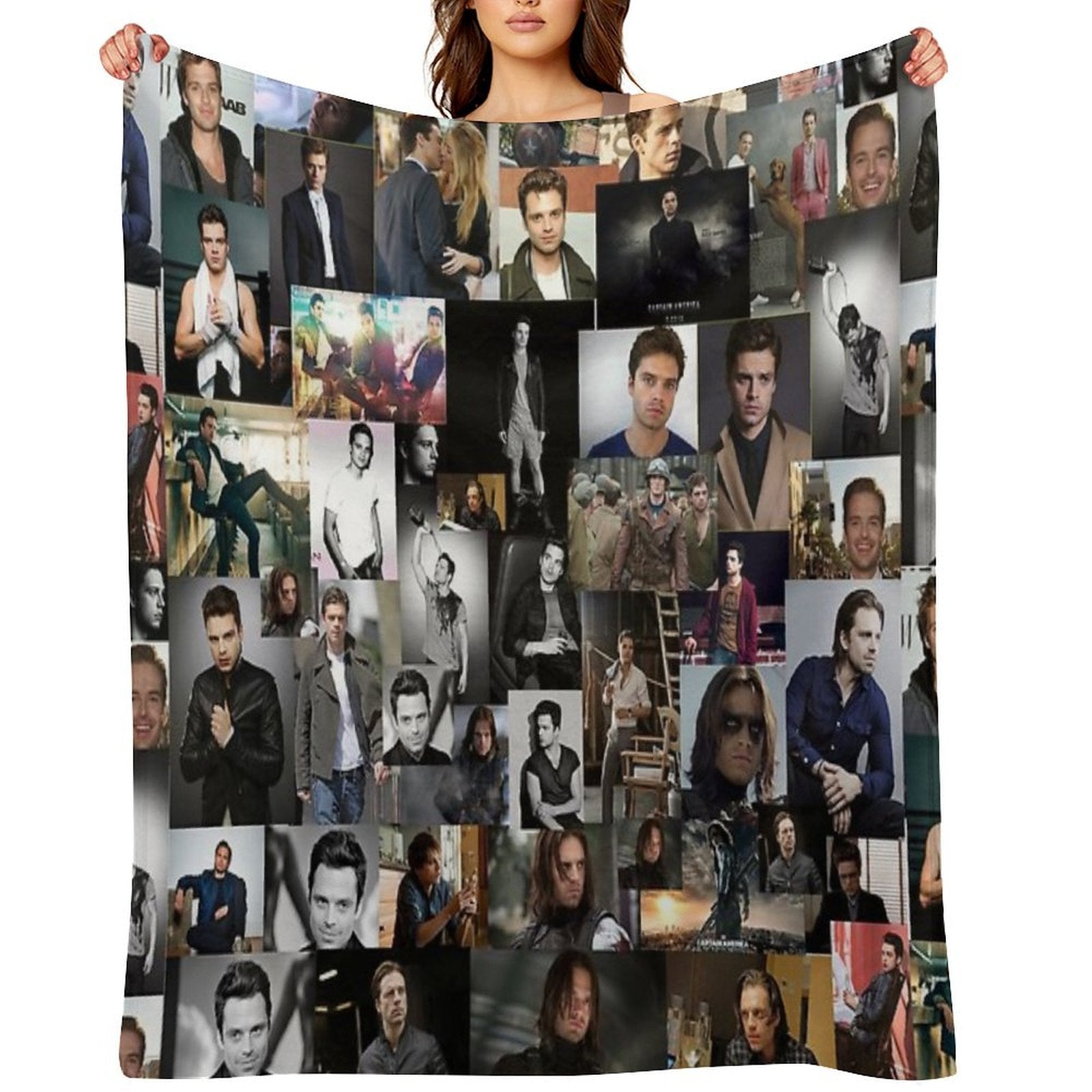 Sebastian Stan Seamless Squarish Photo Collage Wrinkle-free Throw Blanket