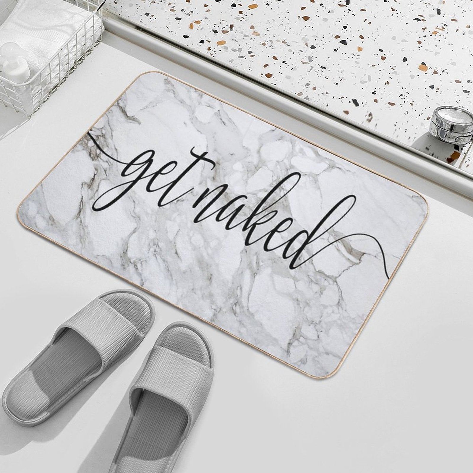 Get Naked Grey Marble Minimalist Design  Fade-Resistant Bath Mat