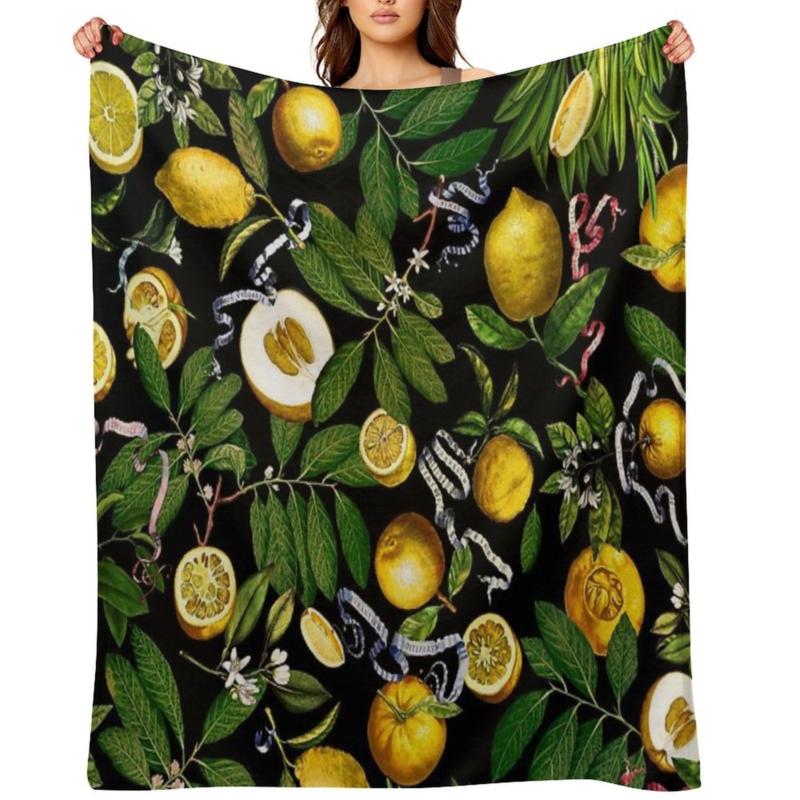 Lemon Tree - Black Eco-conscious Throw Blanket