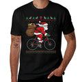 Santa Claus Riding Bicycle Christmas Funny Ugly Sweater  Easy-care T-Shirt