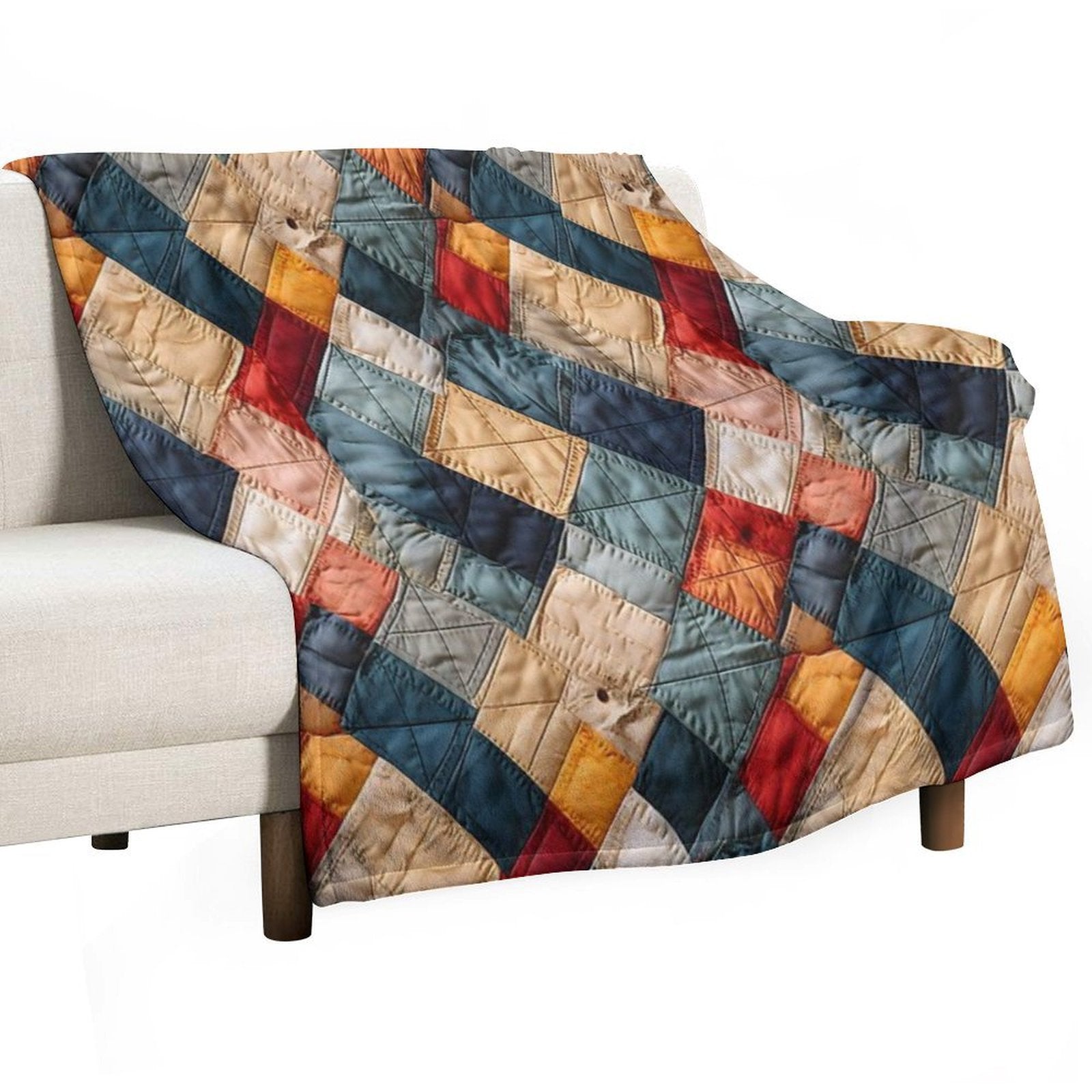 Retro Geometric Distressed Patchwork Pattern All-season Throw Blanket