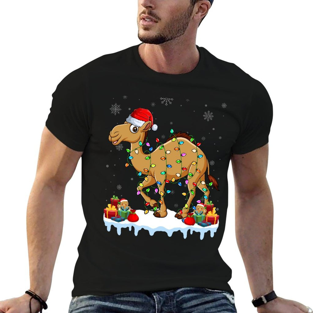 Camel Wearing Xmas Lights Santa Hat Camel Christmas  Slim-fit Cut T-Shirt