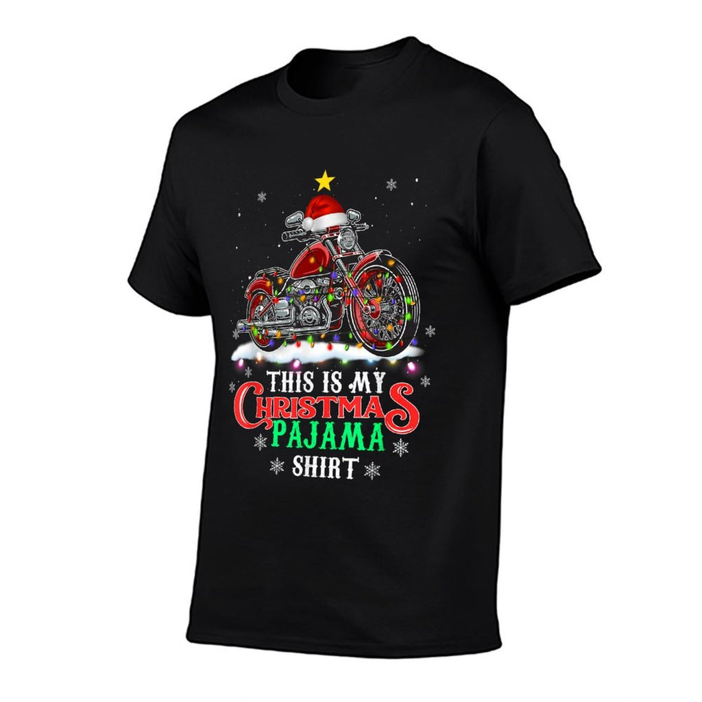 This My Christmas Pajama Funny Motorcycle Santa Hat  Rolled Sleeves T-Shirt