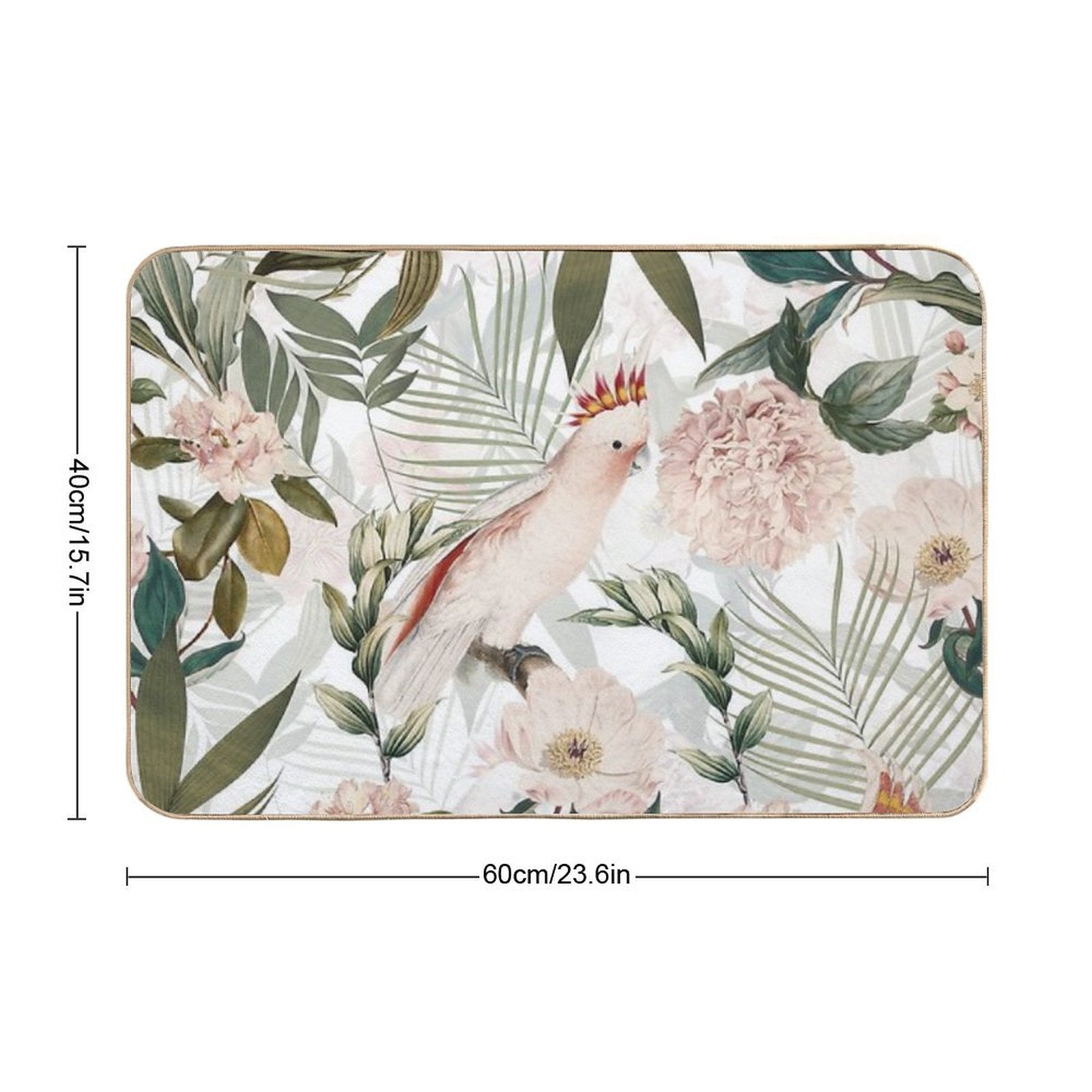 Tropical Cockatoo And Jungle Botanical Garden Pattern - White  Non-Slip Bath Mat