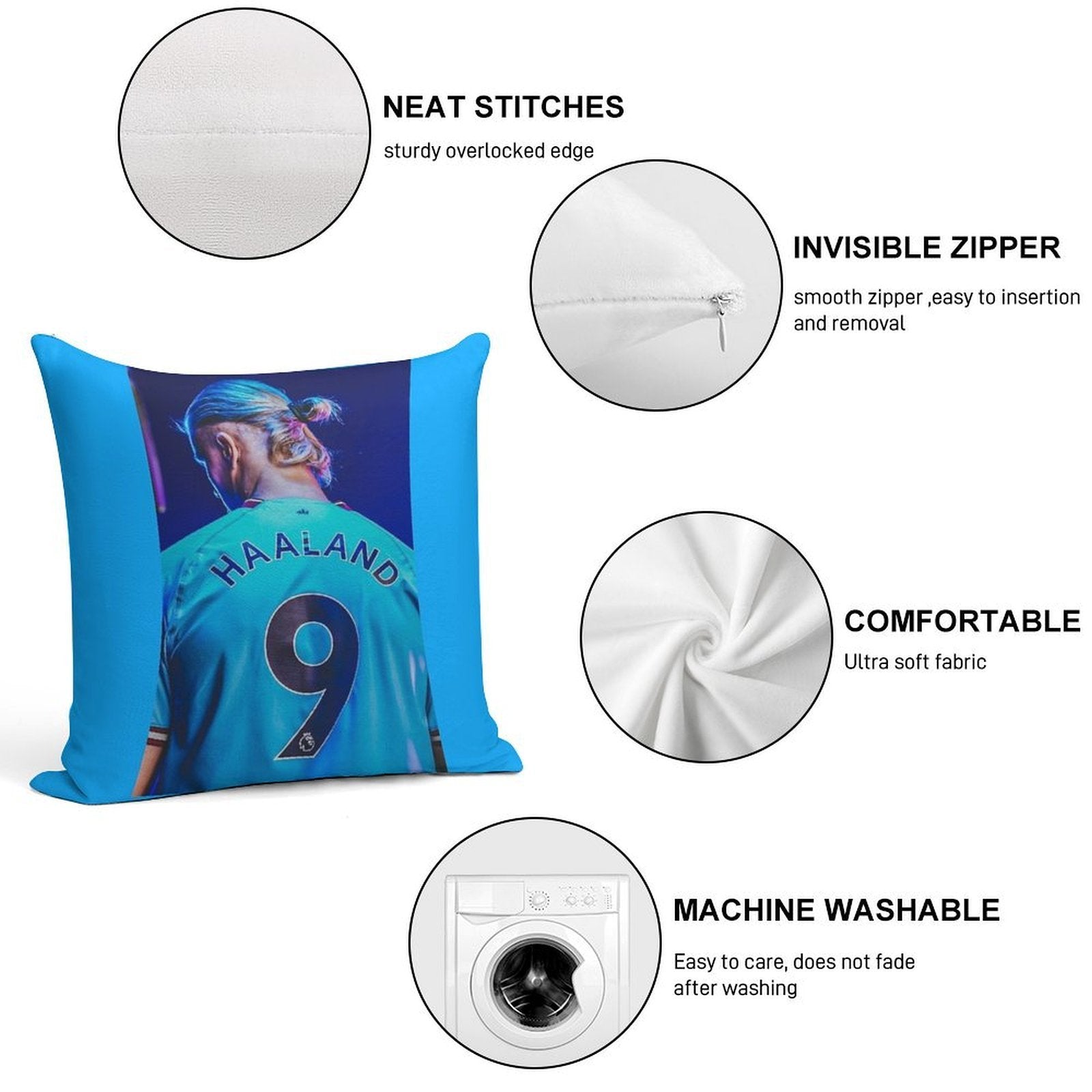 Erling Haaland Soft Shrink-Resistant Throw Pillow