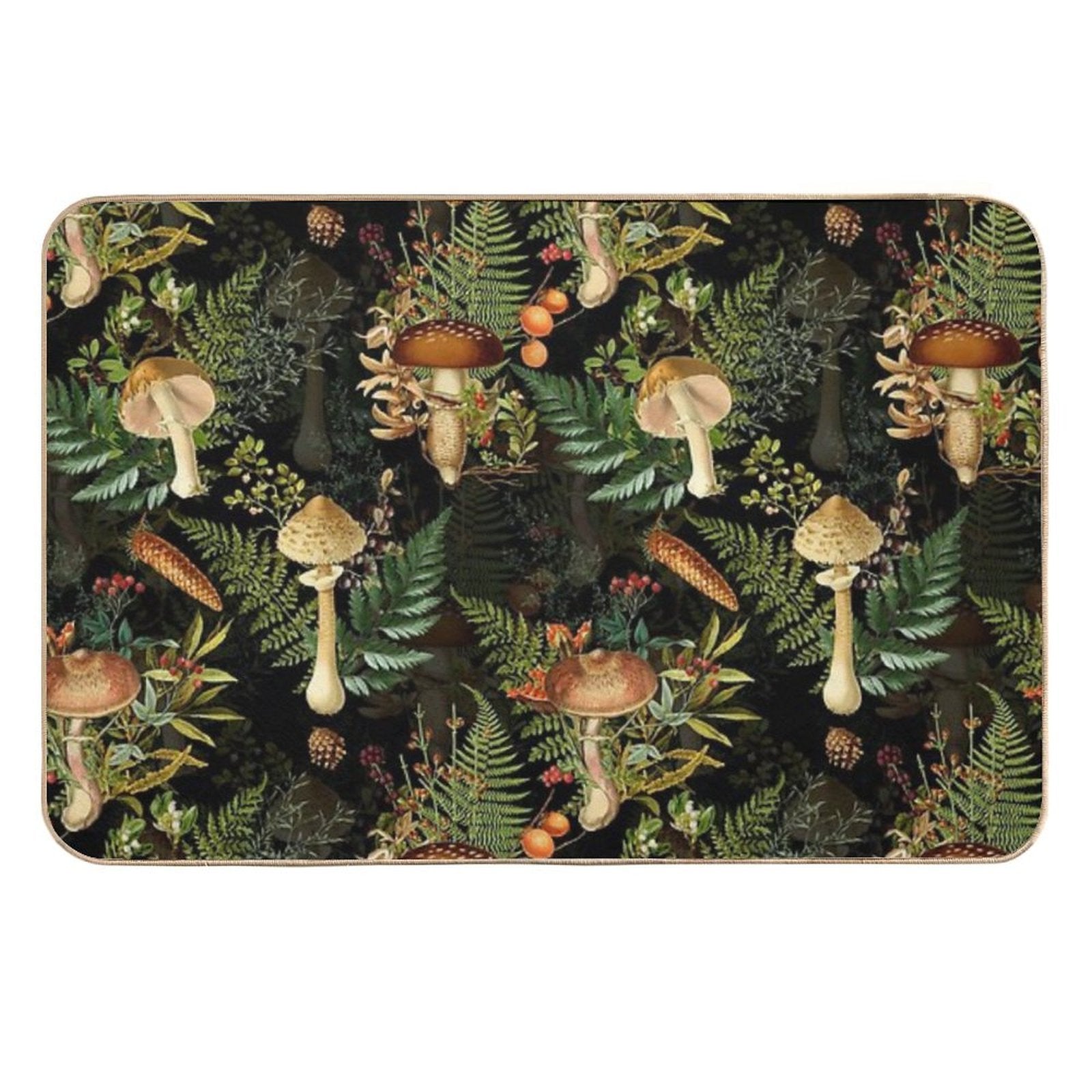 Vintage Toxic Midnight Mushrooms Forest Botanical Night Garden Pattern on Black Nightgarden  Toxin-Free Bath Mat
