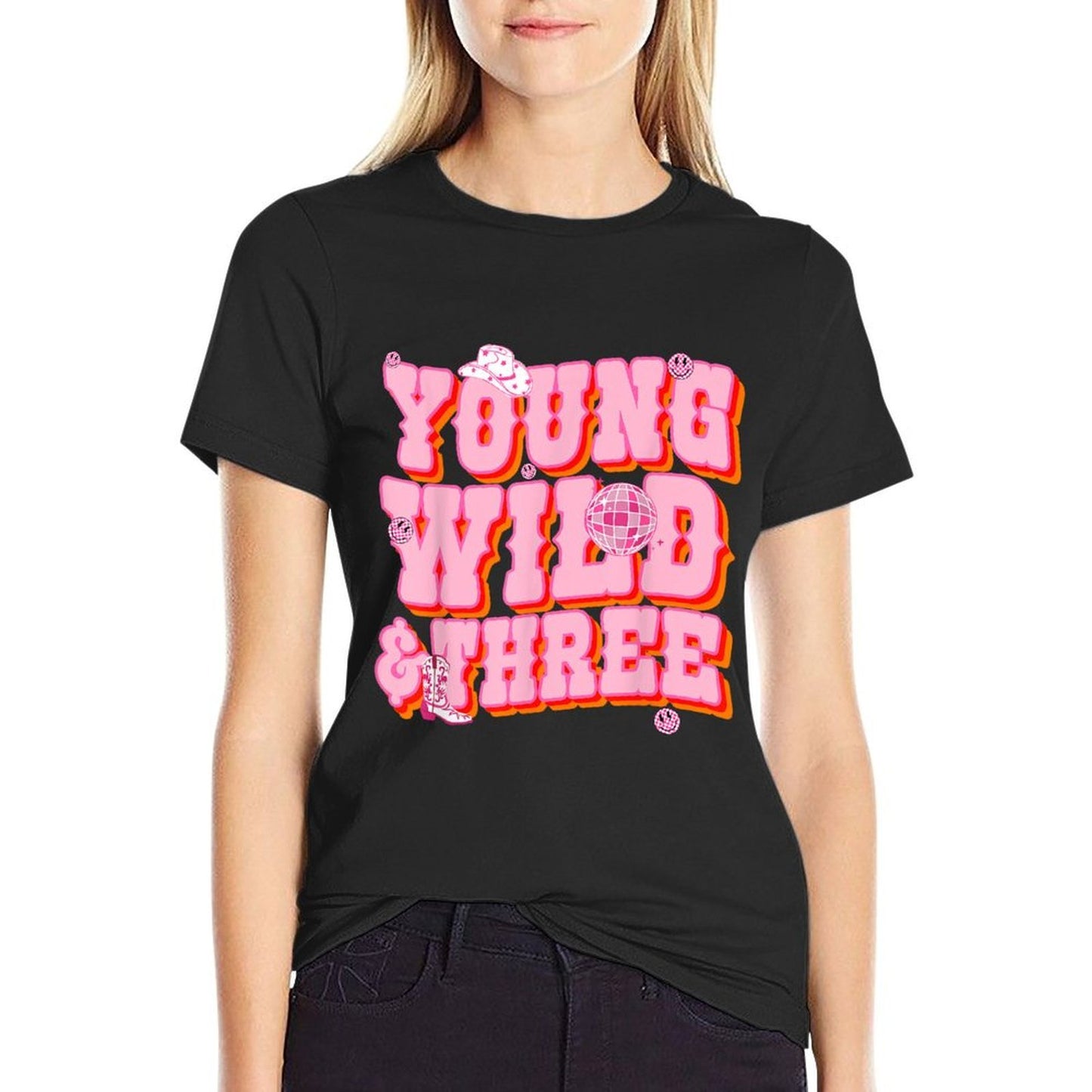 Young Wild & Three 3 Years Old Cowgirl 3rd Birthday Girls  Classic T-Shirt