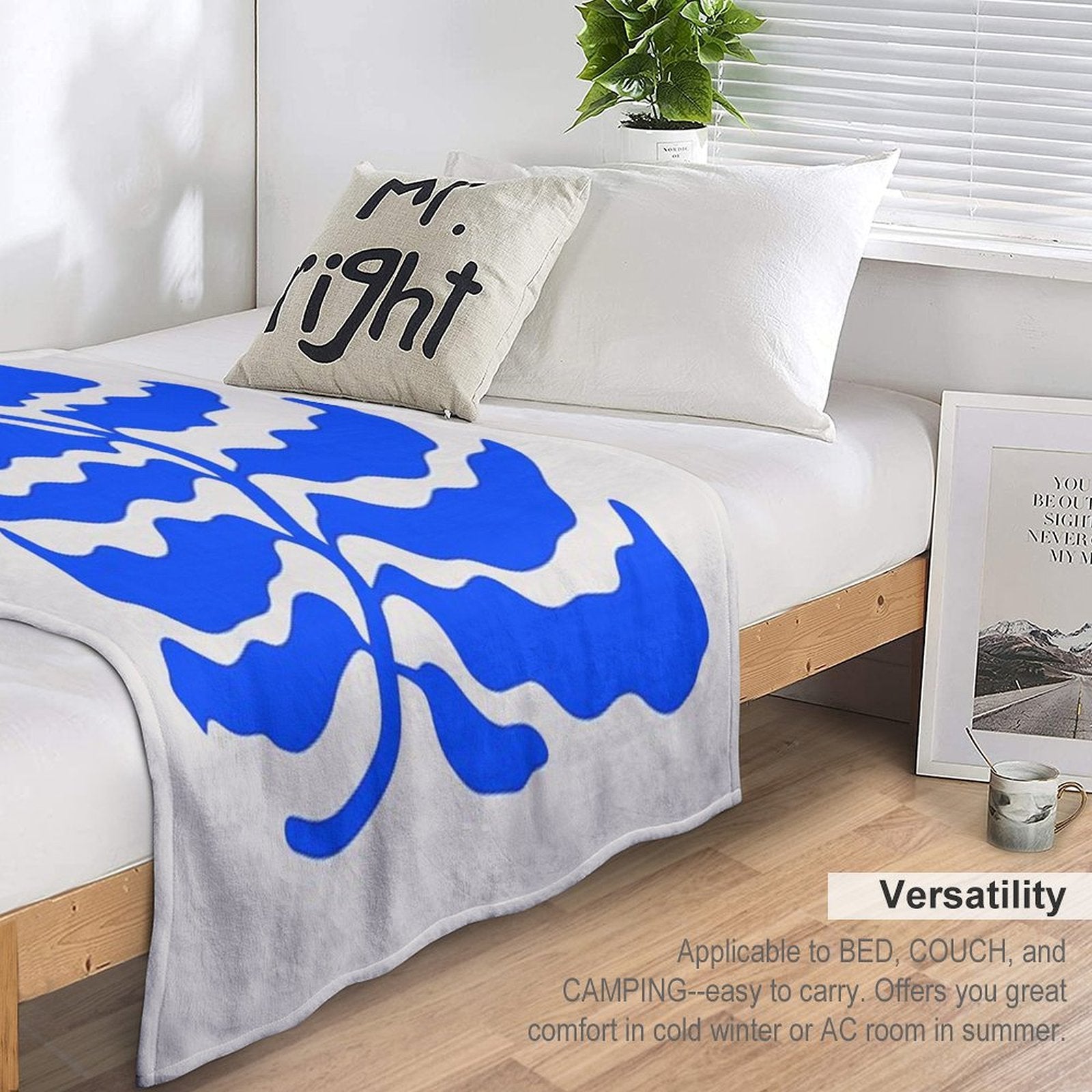 Wild Ferns Ultramarine Blue Edition Art Print  Mid-Century Edition Eco-conscious Throw Blanket