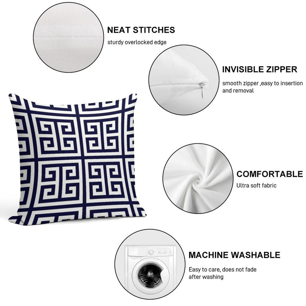 Greek Key Navy Blue And White Pattern Soft Multiple Sizes Throw Pillow