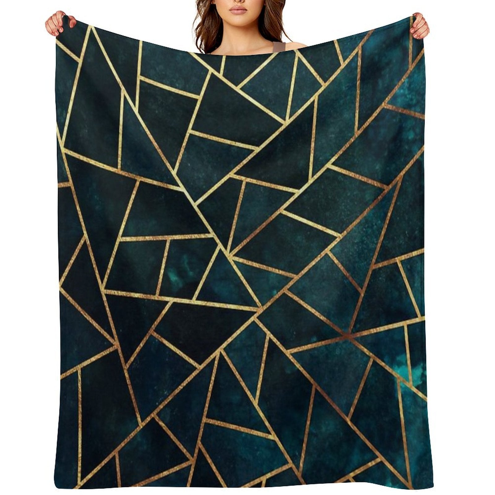 Deep Teal Geometric Anti-pilling Throw Blanket