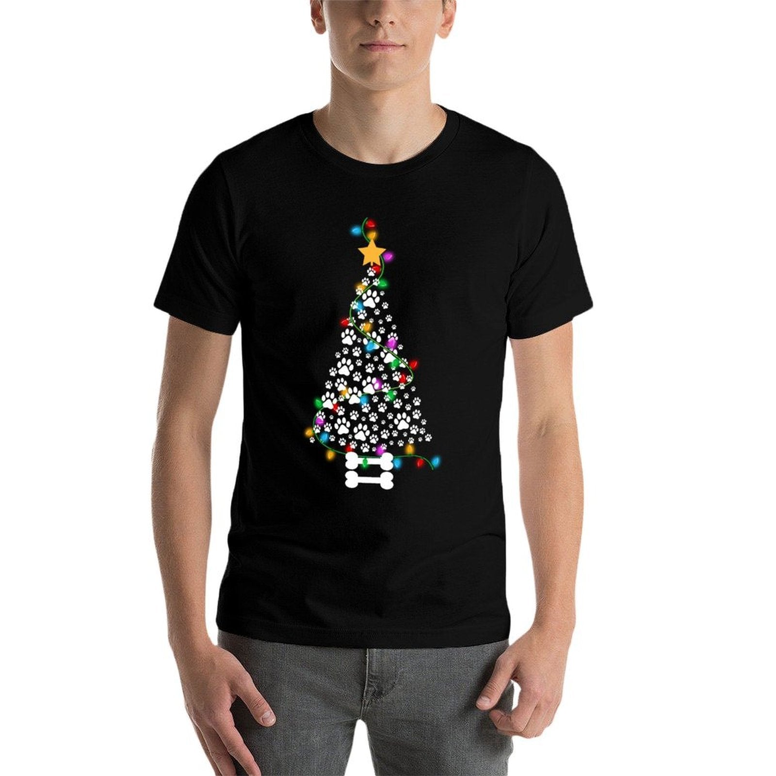 Dog Paw Christmas Tree Lights Funny Puppy Dog Lover Xmas  Affordable Price T-Shirt