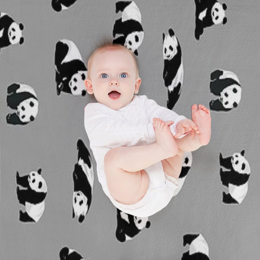 Pandas on Grey Quick-dry Throw Blanket