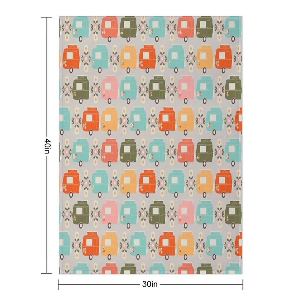 Colourful Vintage Caravans And Daisies Shrink-resistant Throw Blanket