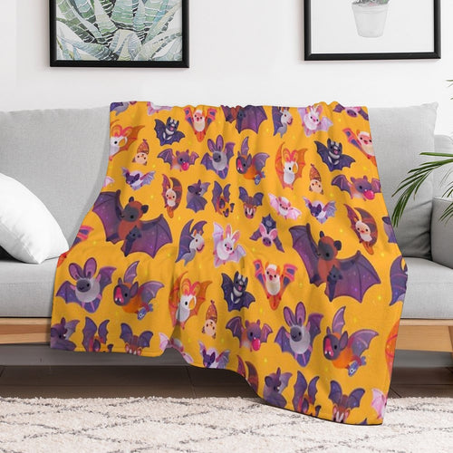 Bat - Yellow Velvety-soft Throw Blanket