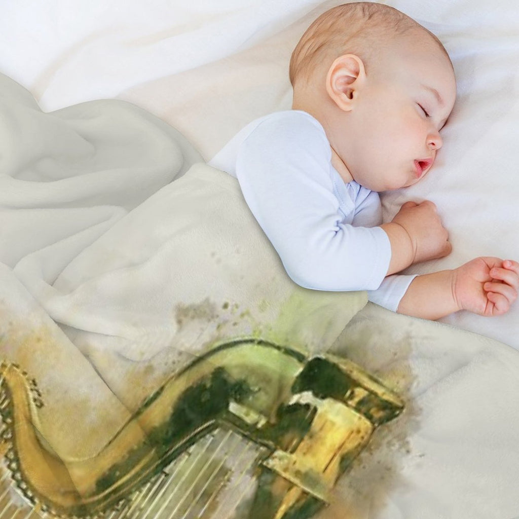 Classical Harp in Golden Watercolor Wrinkle-free Throw Blanket