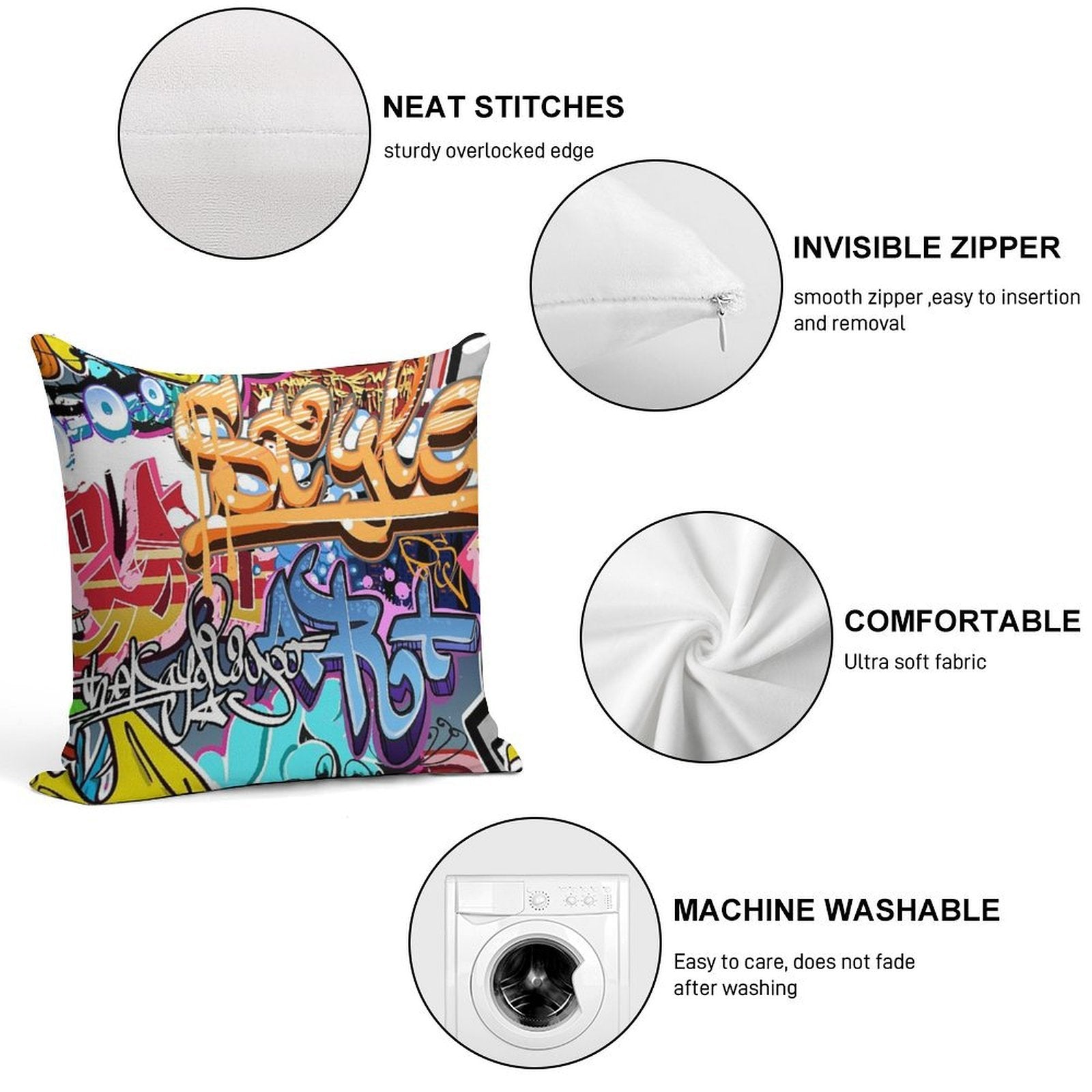 Graffiti Soft Shrink-Resistant Throw Pillow
