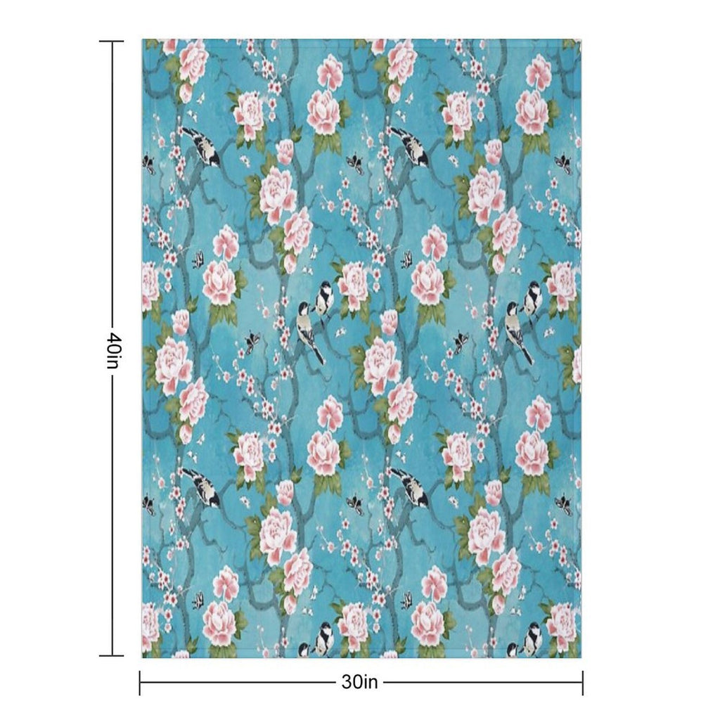 Chinoiserie Birds in Turquoise Blue Eco-conscious Throw Blanket