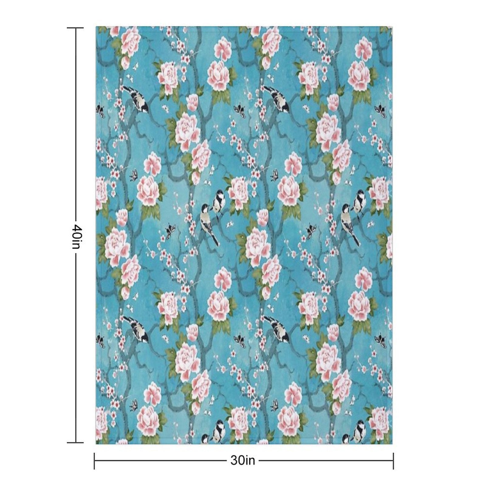 Chinoiserie Birds in Turquoise Blue Eco-conscious Throw Blanket