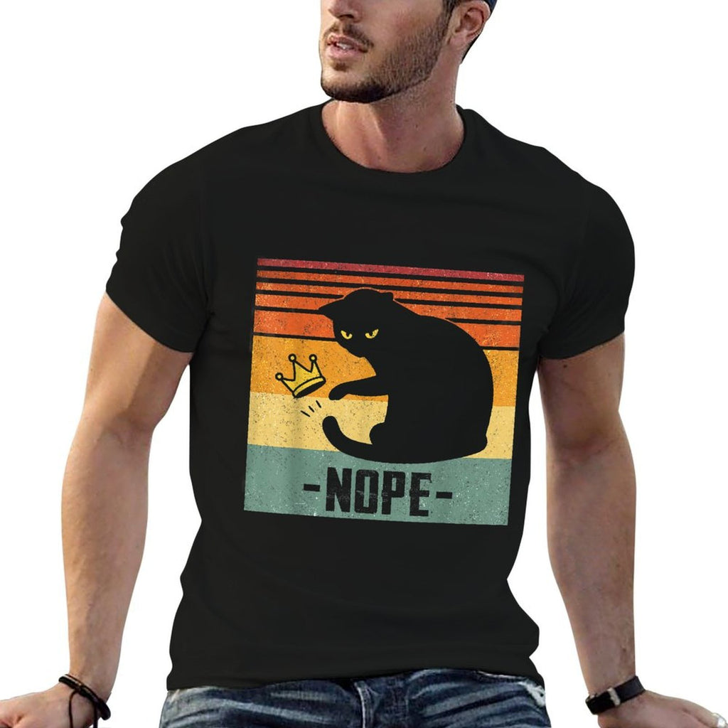 No Kings In America Black Cat Funny Cat Kicking Crown  Rolled Sleeves T-Shirt
