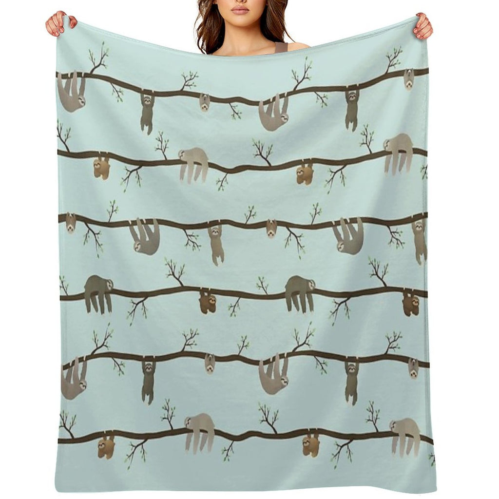 Sloths (blue) Shrink-resistant Throw Blanket