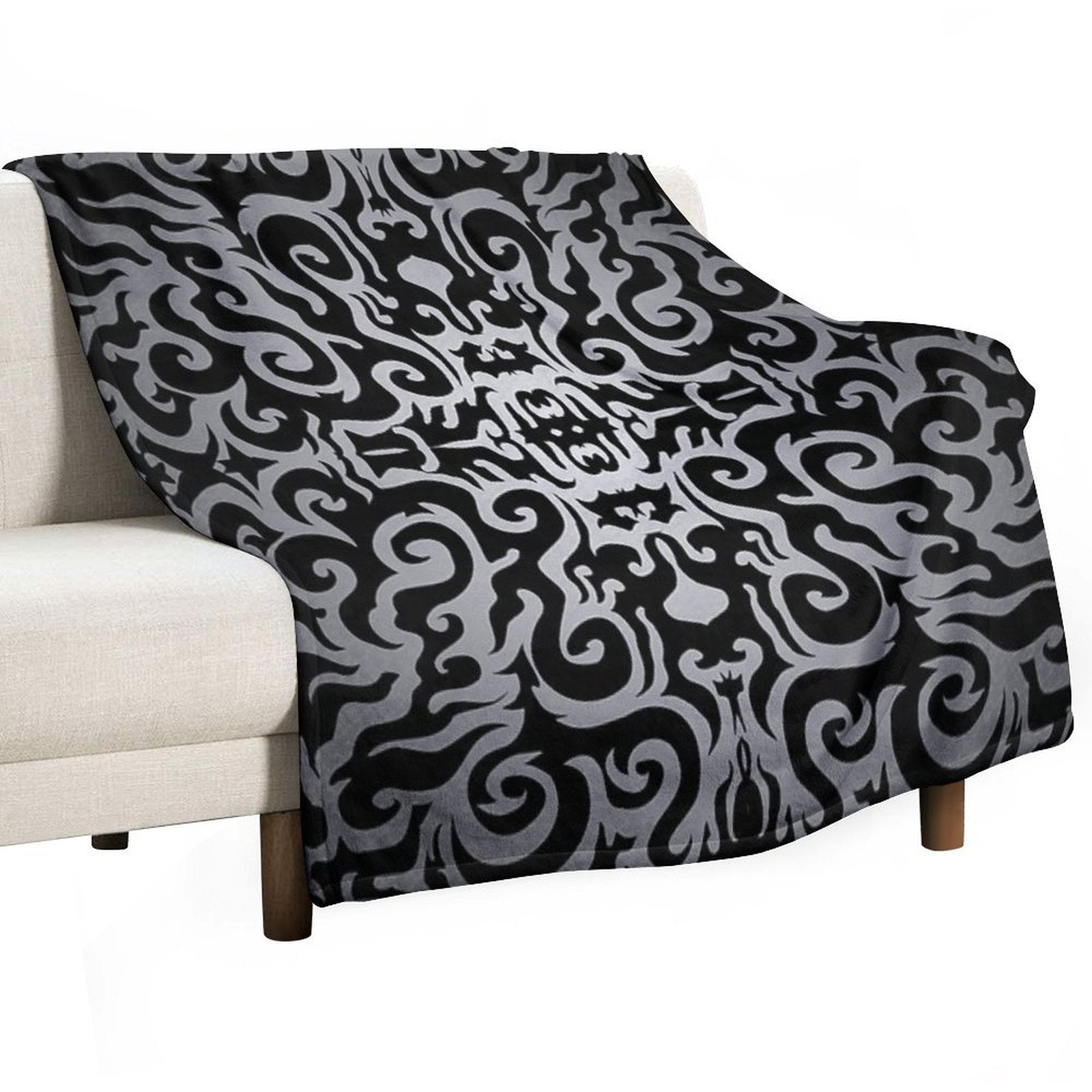 Silver Damask Brocade Pattern Travel-friendly Throw Blanket