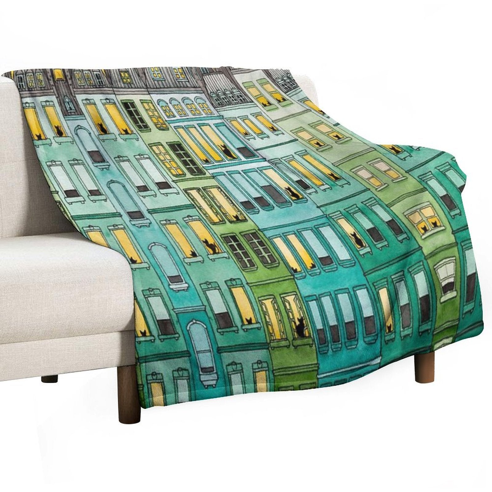 Cats in Green Townhouses Anti-pilling Throw Blanket