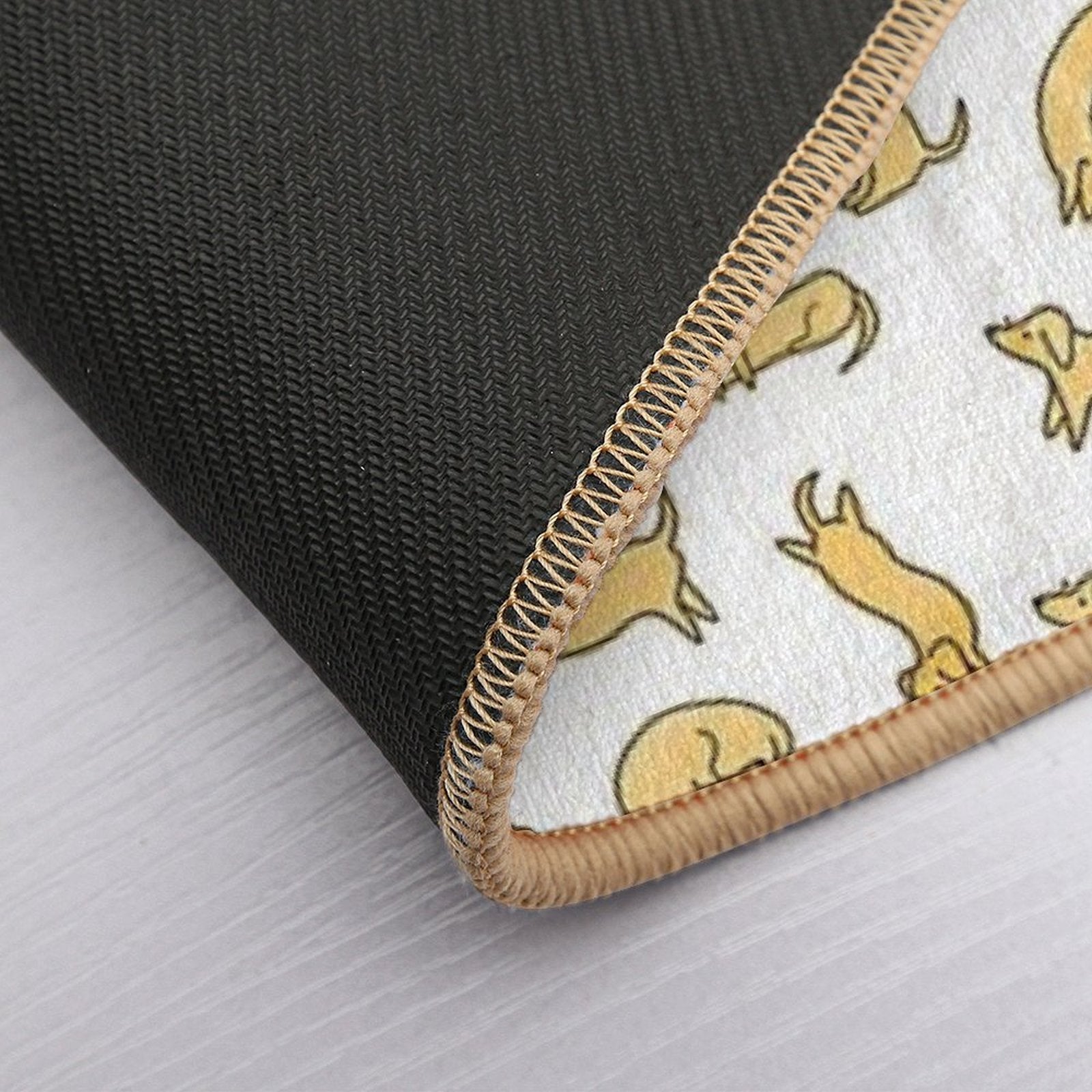 Miniature Dachshund  Sausage Dog Illustrated Yellow Pattern  Fade-Resistant Bath Mat