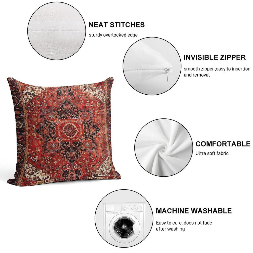 Heriz Antique Vintage Boho Persian Carpet Print Soft Skin-Friendly Throw Pillow