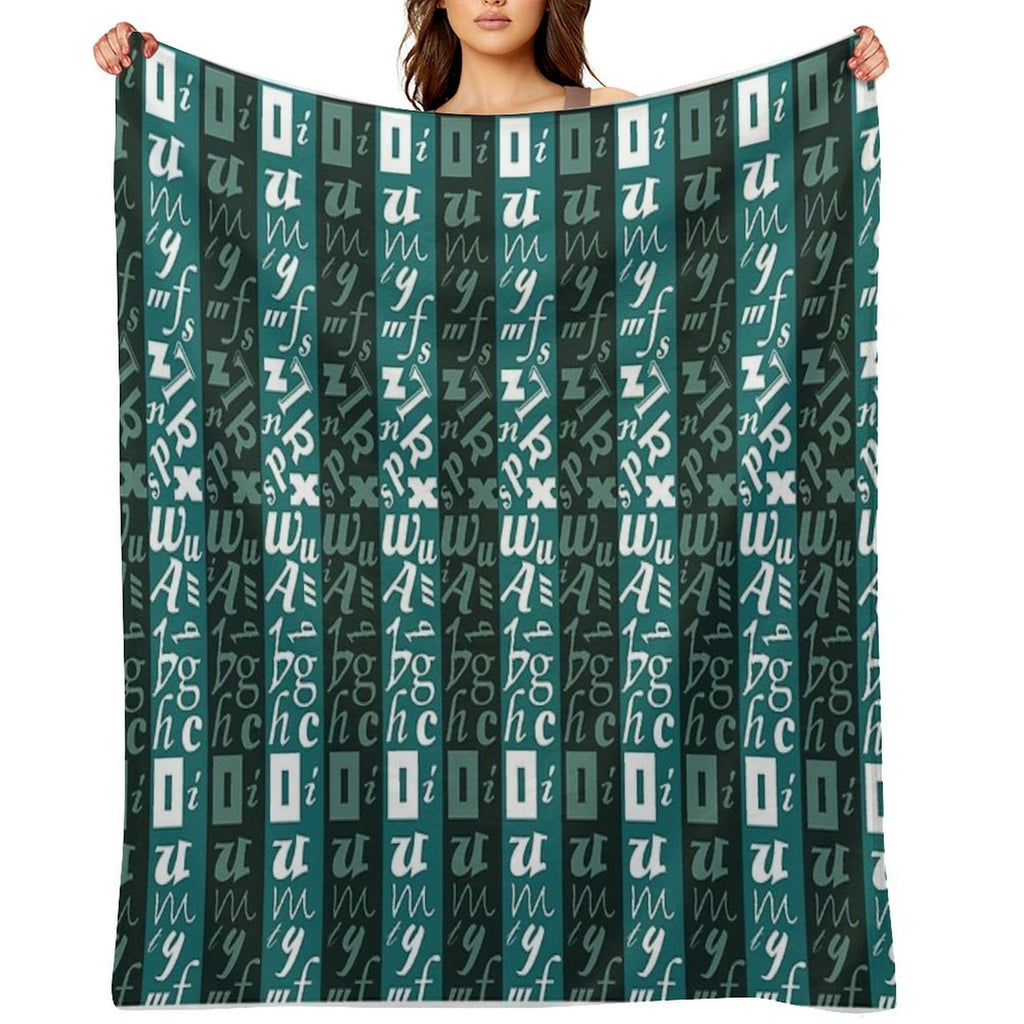 Abstract Green And White Letter Pattern Eco-conscious Throw Blanket